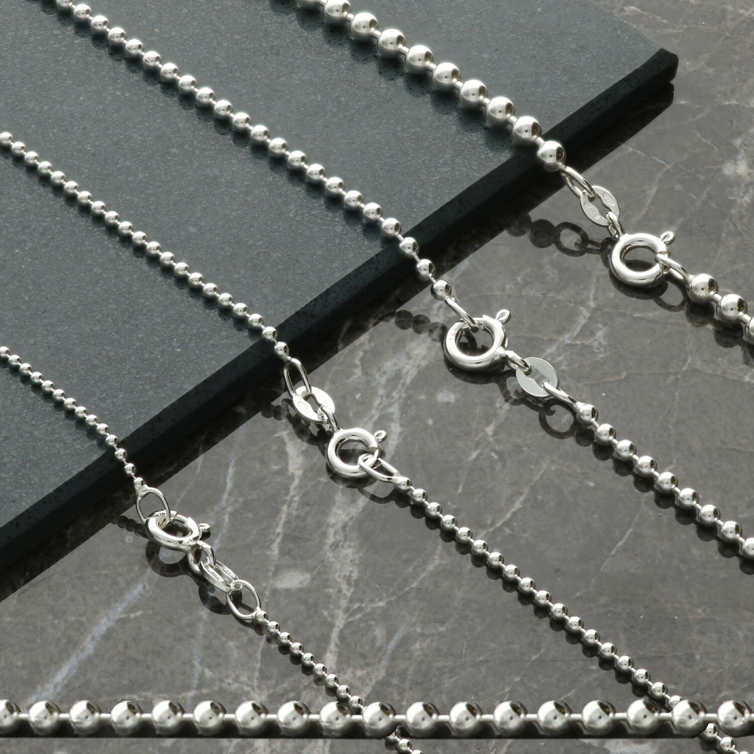 Sterling Silver Bead Ball Chain Necklace 16 18 20 22 24 26 28 30 32 34 40″ inch
