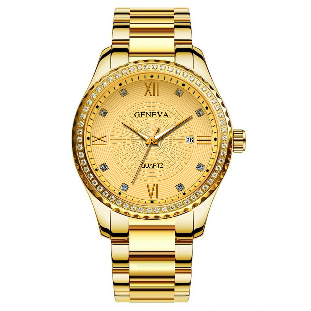Men Gold Quartz Watch Waterproof Classic Stainless Steel Analog Business Fashion