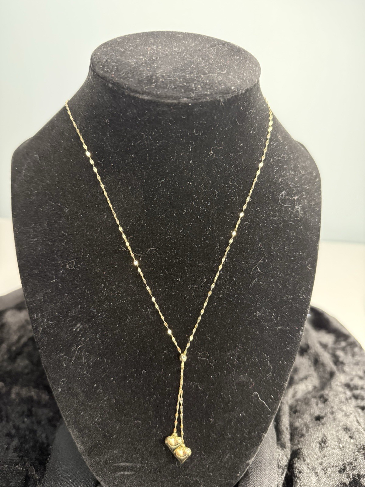 14K Yellow Gold 18 in Y Chain With Gold Heart On Ends Dainty and Gorgeous