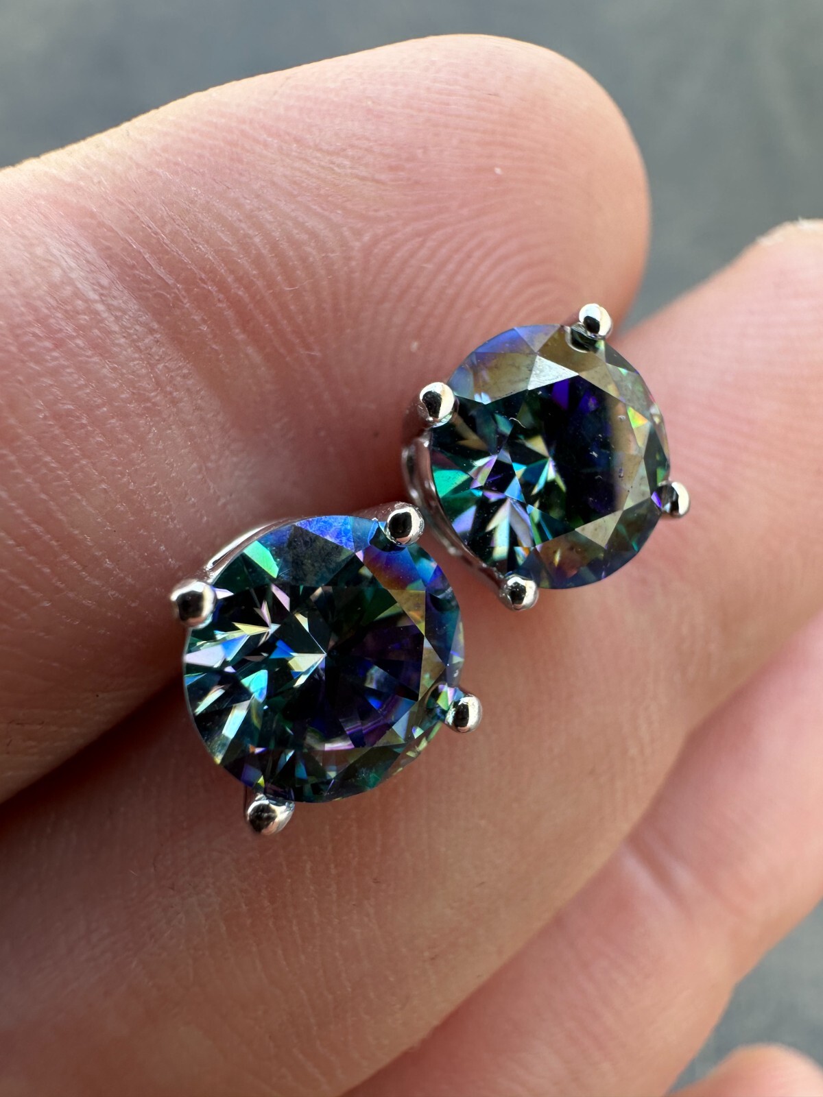 Real Dark Navy Blue Moissanite Screwback Stud Earrings 925 Silver 3-8mm Iced
