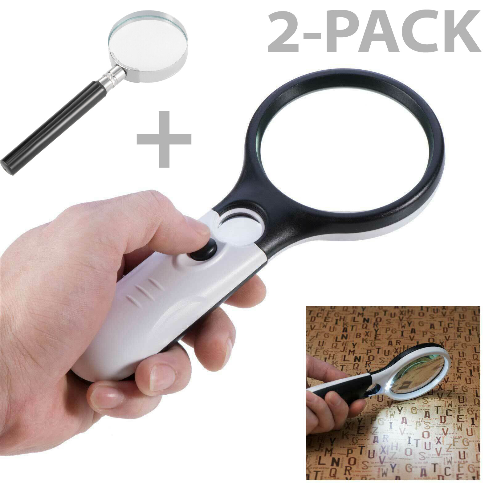 45X Magnifying Glass Handheld Magnifier 3 LED LightJewelry Reading Lens Loupe