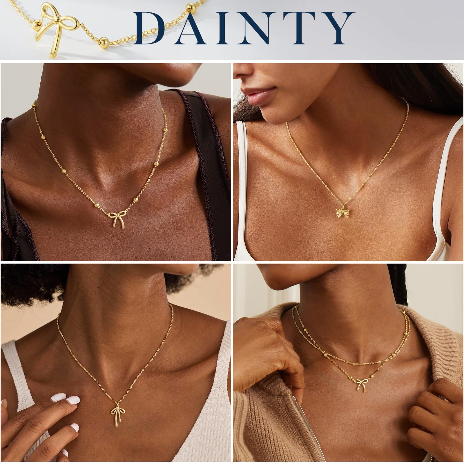 Dainty 14K Gold-Plated Bow Necklace for Kids, Teens & Women – Cute Choker Jewelr