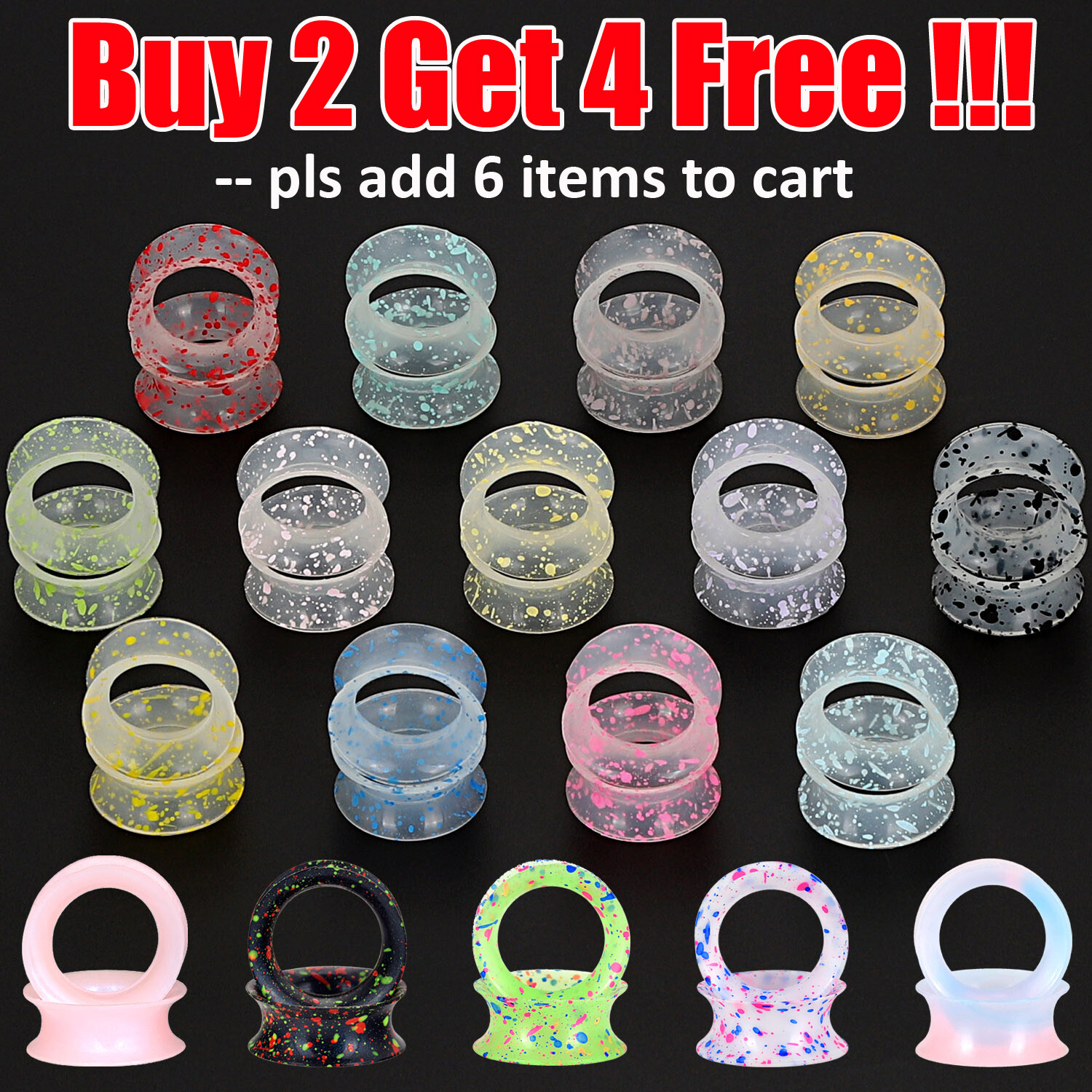 2PCS-ULTRA THIN SKINS TUNNELS-Silicone Ear Skin-Ear Gauges-Soft Ear plug 2G-3/4″