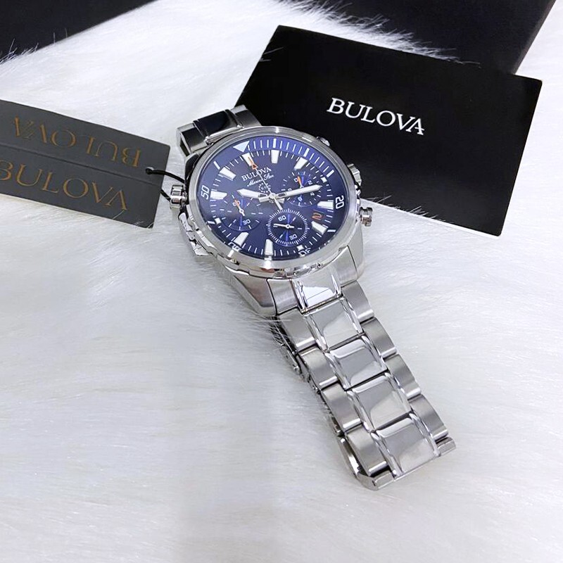 Men New Bulova Classic Blue Marine Star Stainless Steel 96B256 Watch (43MM)