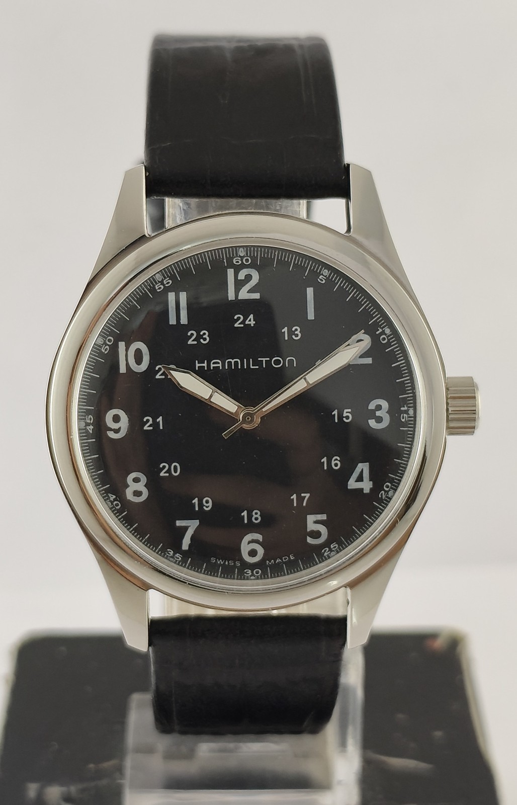 Vintage Refurbished Hamilton Hand-Winding Black Dial 17 J Men Watch Leather Band