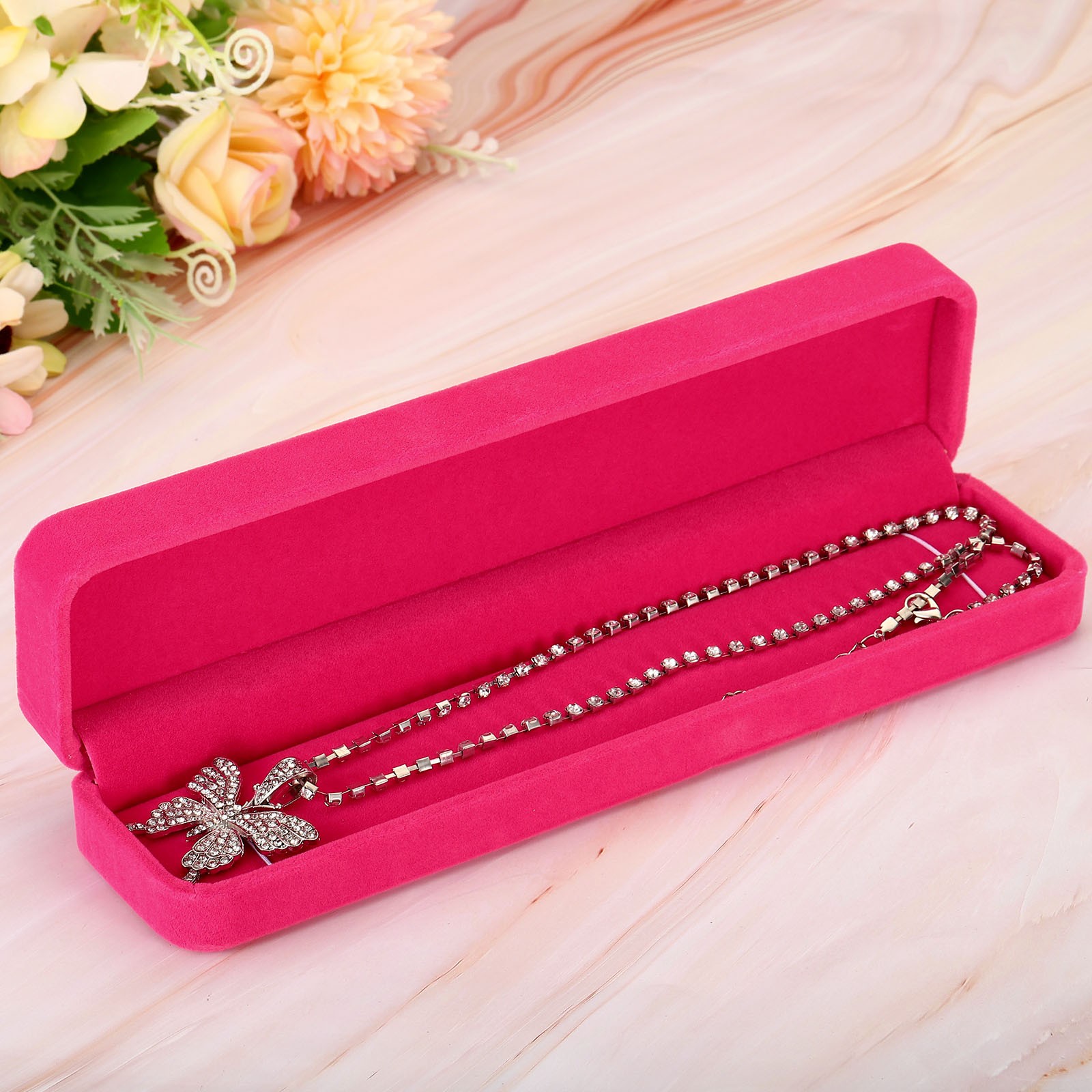 2pcs Velvet Necklace Box Single Slot Long Chain Jewelry Holder Style 2 Red