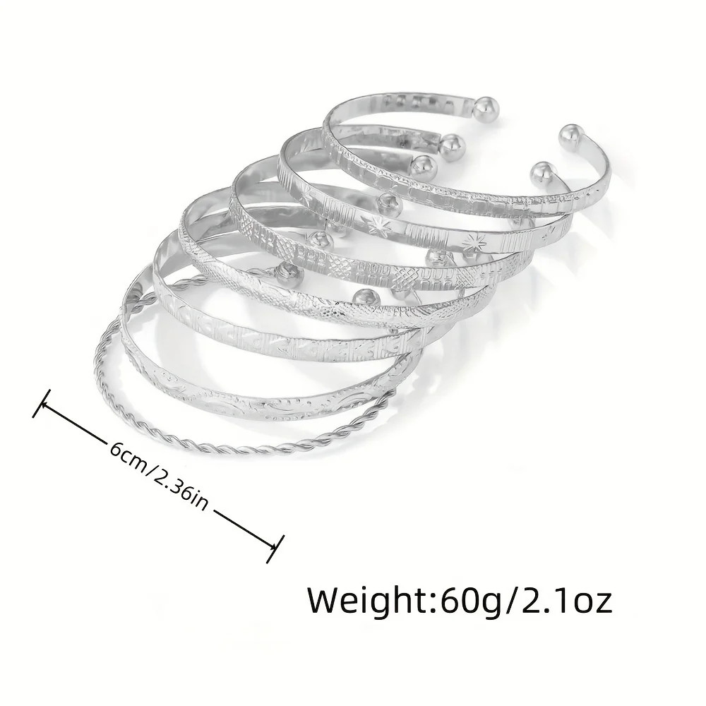 7Pcs Women Stackable Cuff Bangle Bracelet Set Boho Engraved Open Beach Jewelry