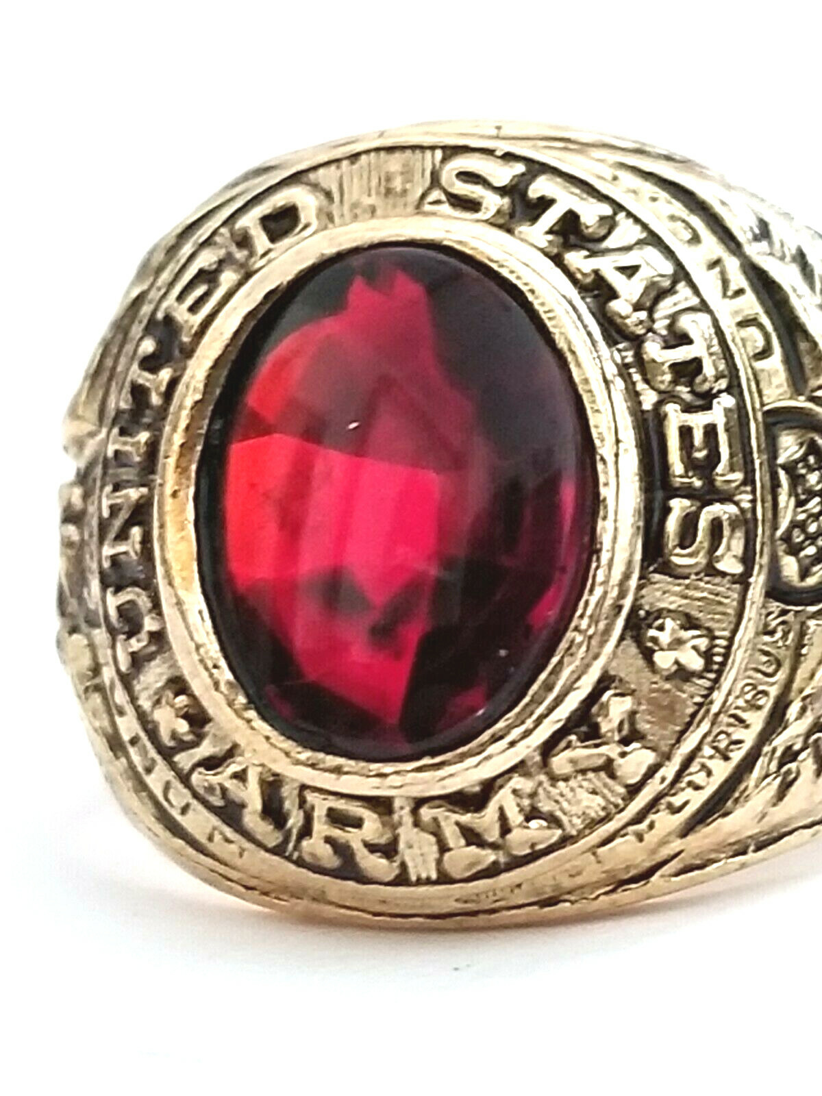 Vintage United States Army Gold Red Stone Ring Size 9 Made in USA