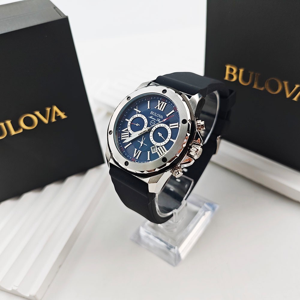 Bulova Marine Star 98B258 Blue Dial Black Rubber Strap Quartz Men’s 44mm Watch