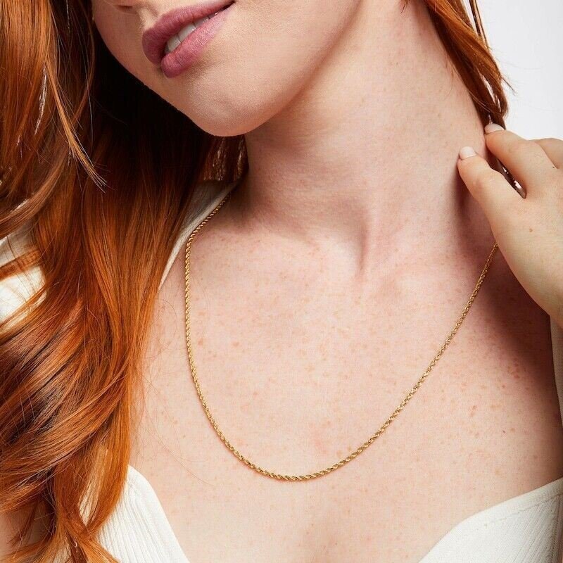 18K Solid Gold Rope Chain Necklace Ladies Women 16″ 18″ 20″ 22″ 24″ 26″ 28″ 30″