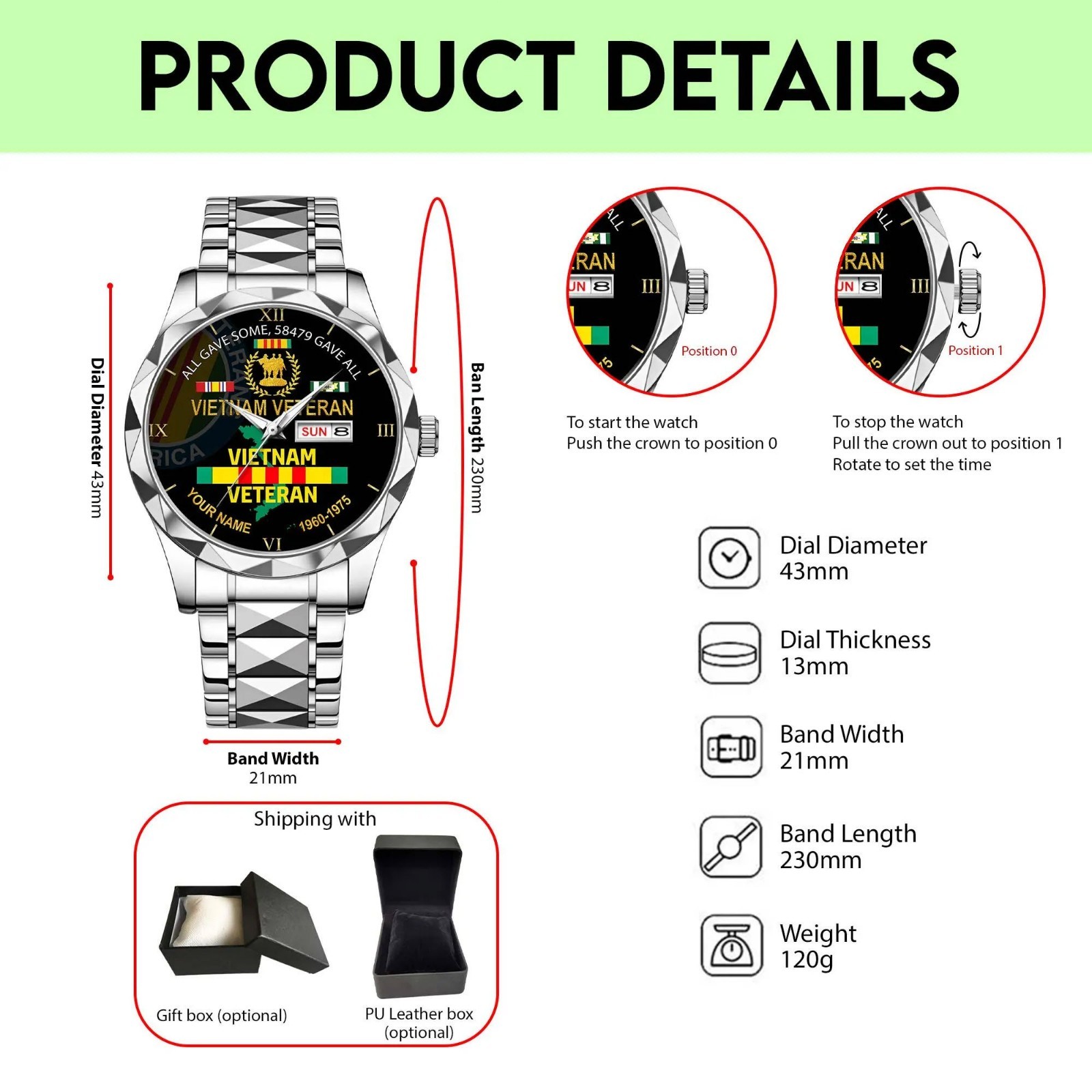 Vietnam Veteran Personalized Watch Custom Military Watch Proud Veteran Gift