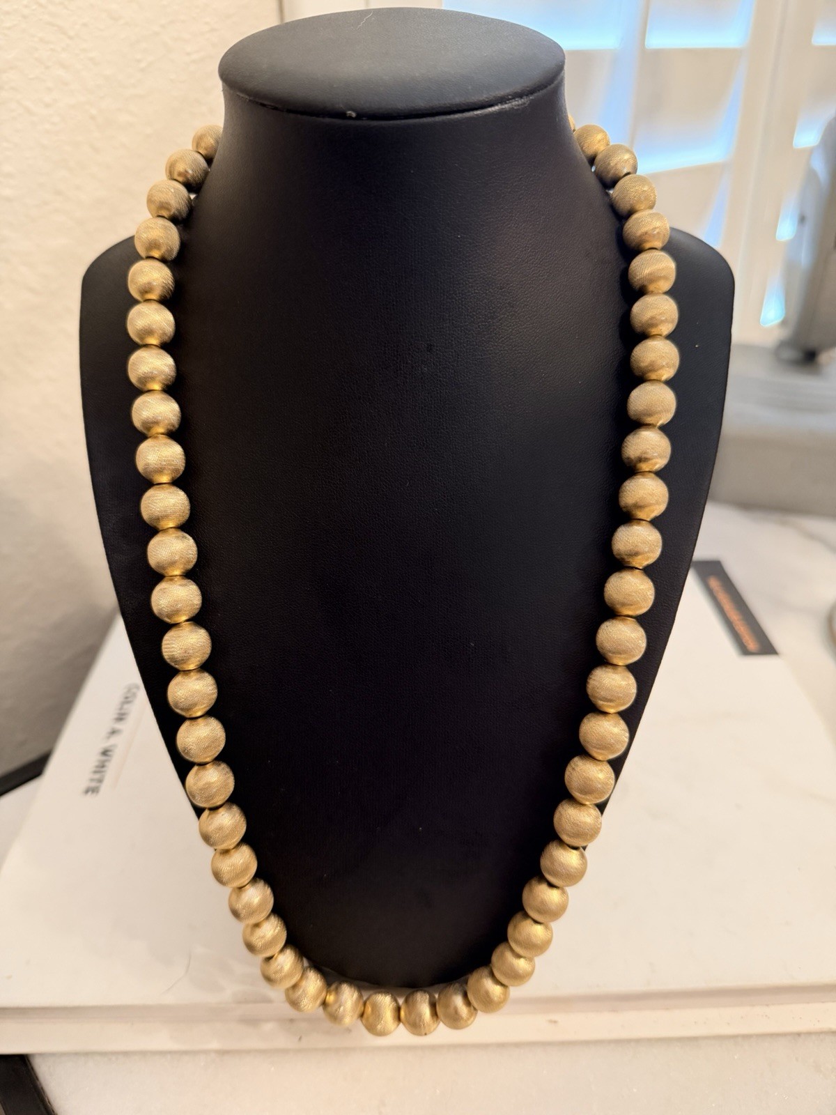 vintage Monet Satin brushed Gold tone ball Necklace 23″long