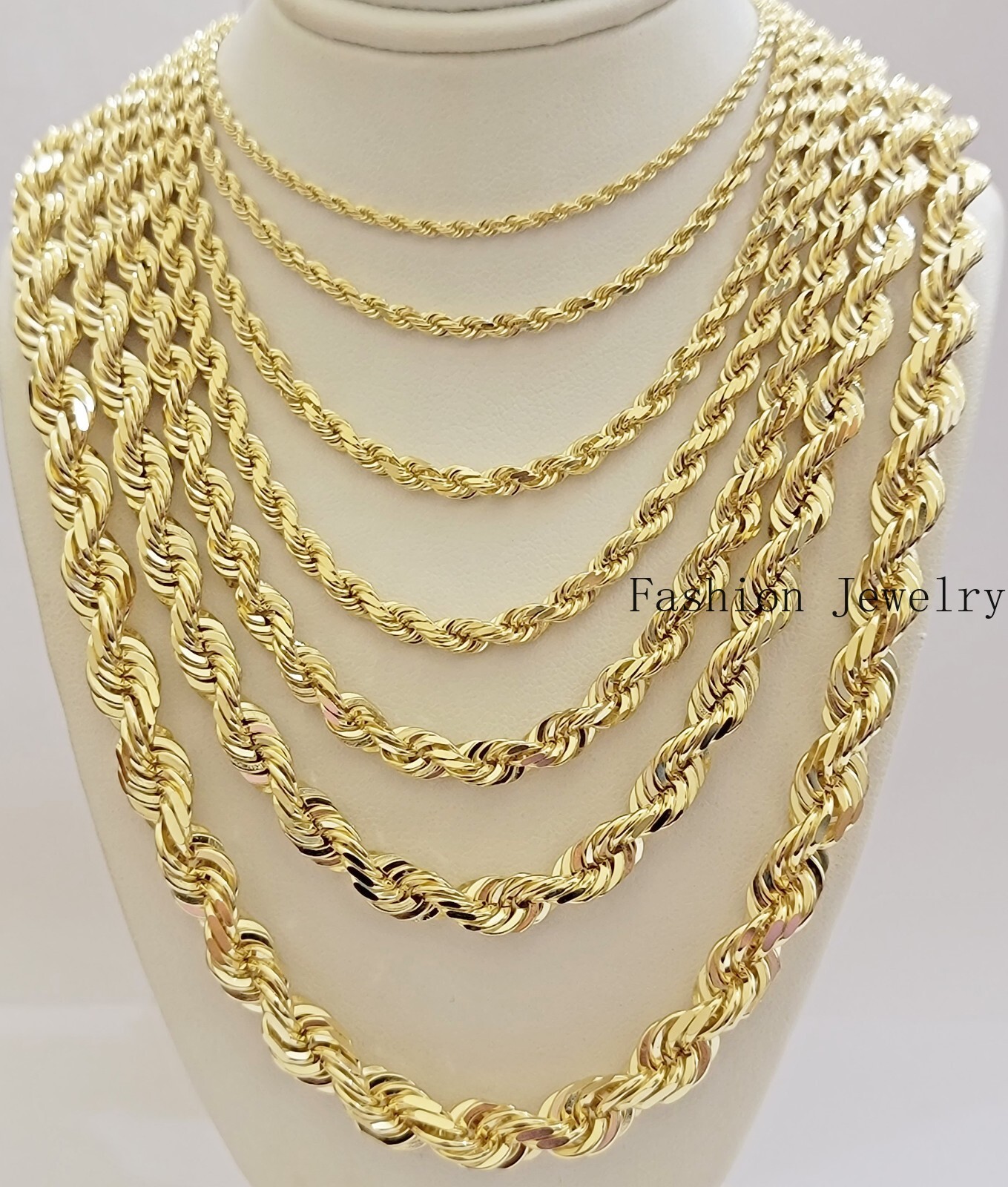 Real Solid 10k Gold Rope Chain Necklace 4mm-10mm Diamond Cut 18″-30″ For Pendant