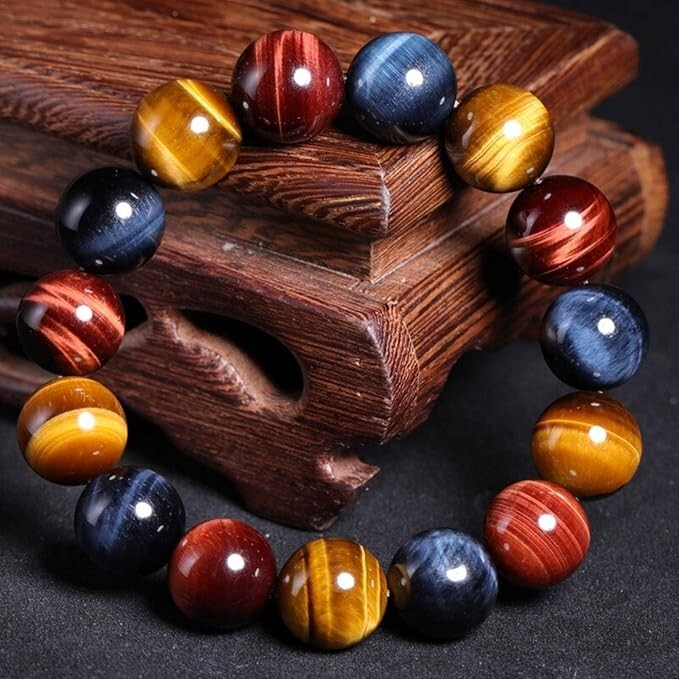 8mm Multicolor Tiger Eye Bracelet Healing Reiki Gift Unisex Jewelry Good Luck