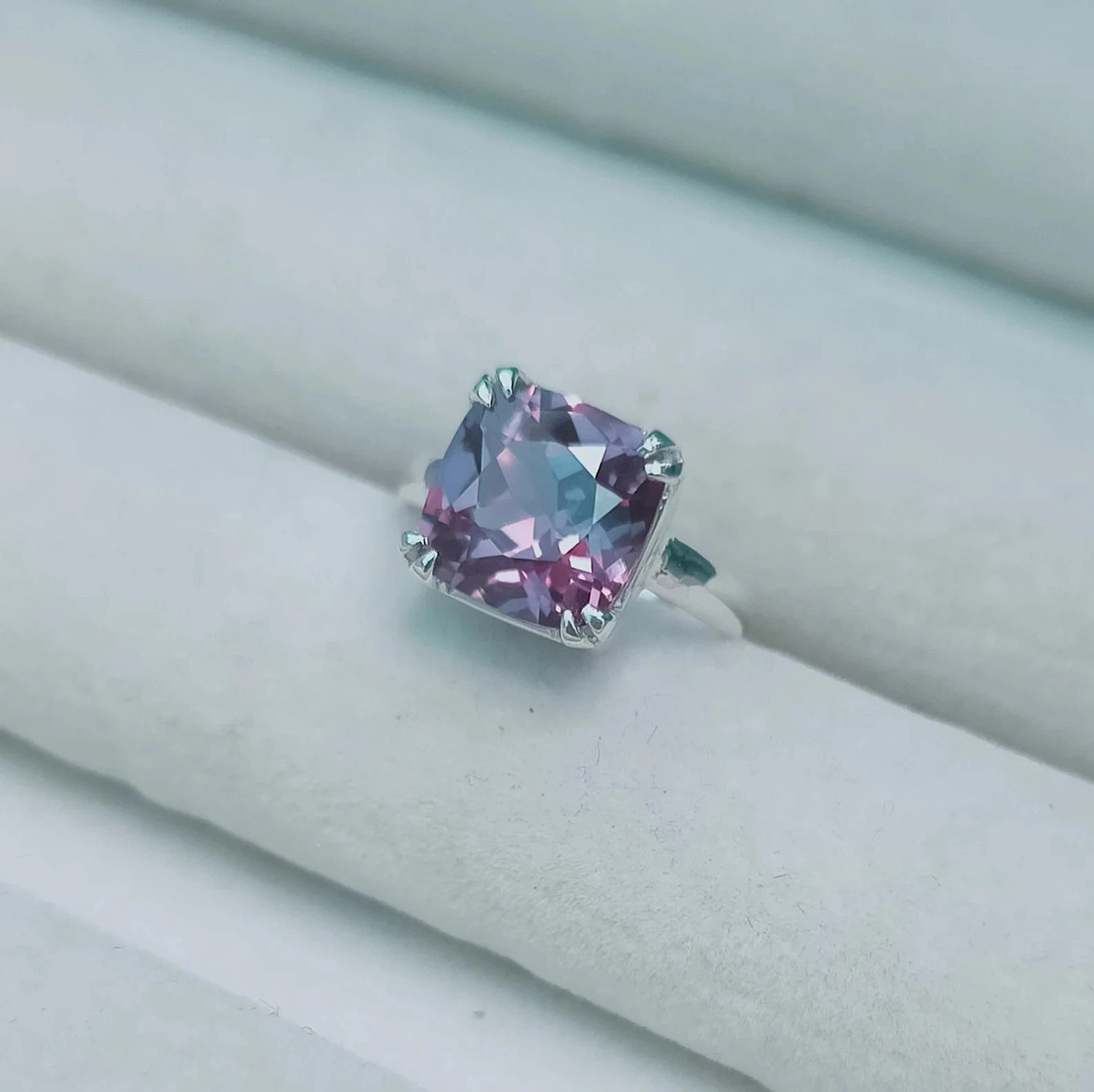 Certified 7 Ct Natural Alexandrite Cushion Gemstone Ring – Crafted 925 Silver