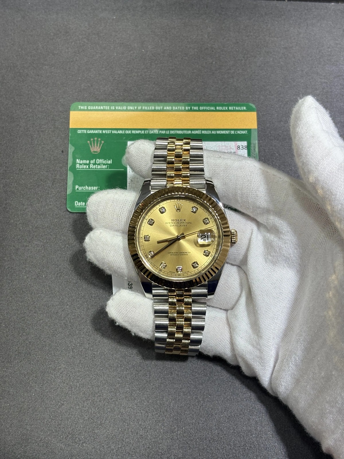 Rolex Datejust 41 Champagne Diamond Dial on Jubilee 126333 Card 2016