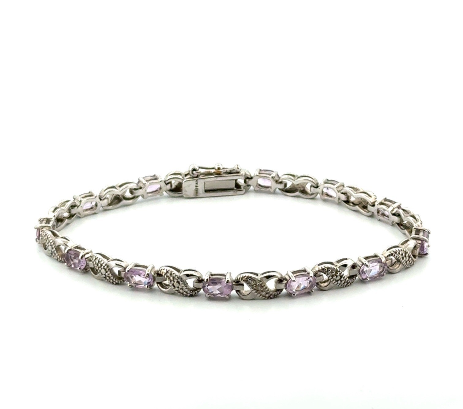 7.5” x 5mm Thailand Amethyst 925 Sterling Silver Tennis Bracelet 10.9g