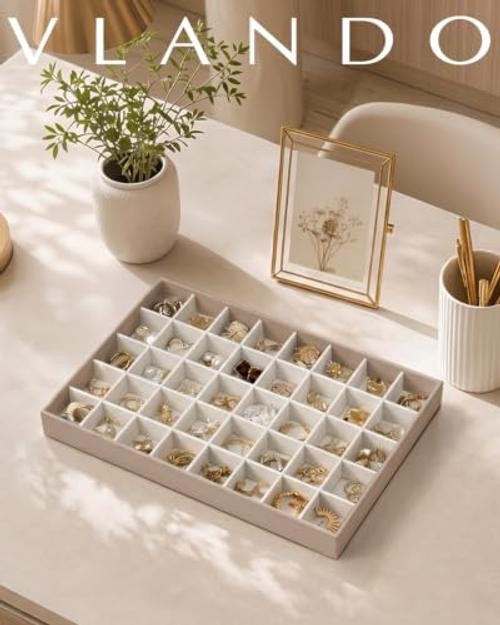Stackable Jewelry Tray, Drawer Organizer, 40-Grid Display,| 40 40 Grids Toffee