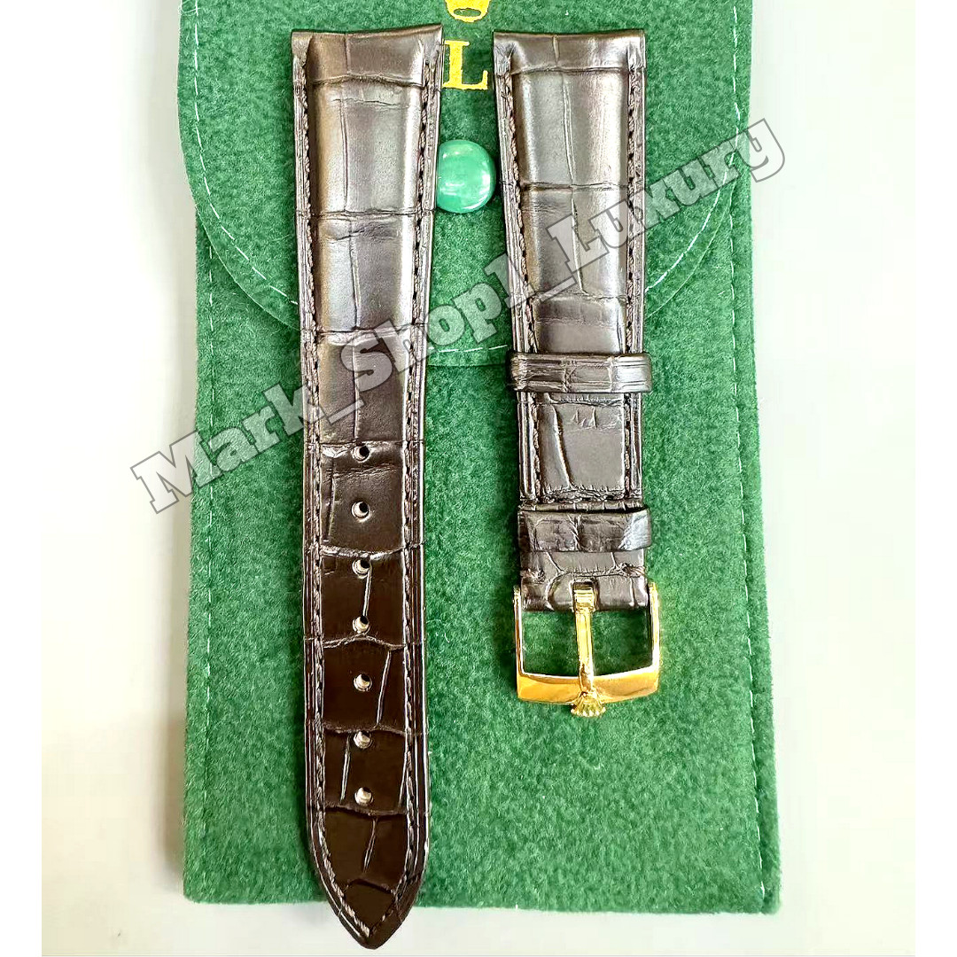 ROLEX Coffe Brown Crocodile Leather Watch Band Gold 20mm Tone Buckle Rare NOS