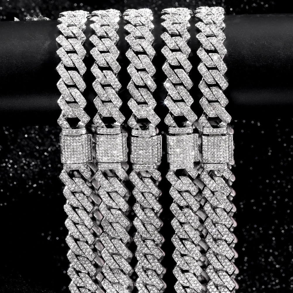 Cuban Link Chain & Bracelet Set CZ Hip Hop Iced Out Bling Gold Silver