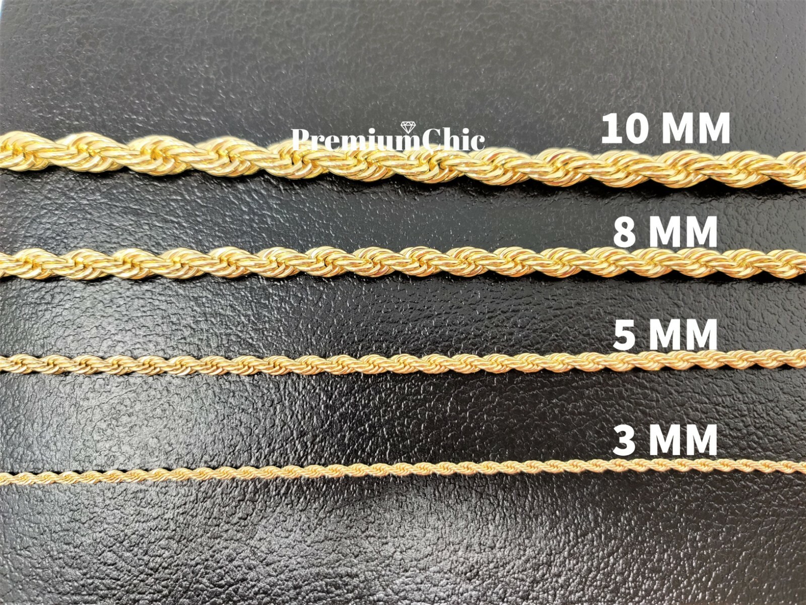 Rope Chain Necklace 3mm to 10mm 16″ to 30″ 14K Gold Plated Mens Hip Hop Jewelry