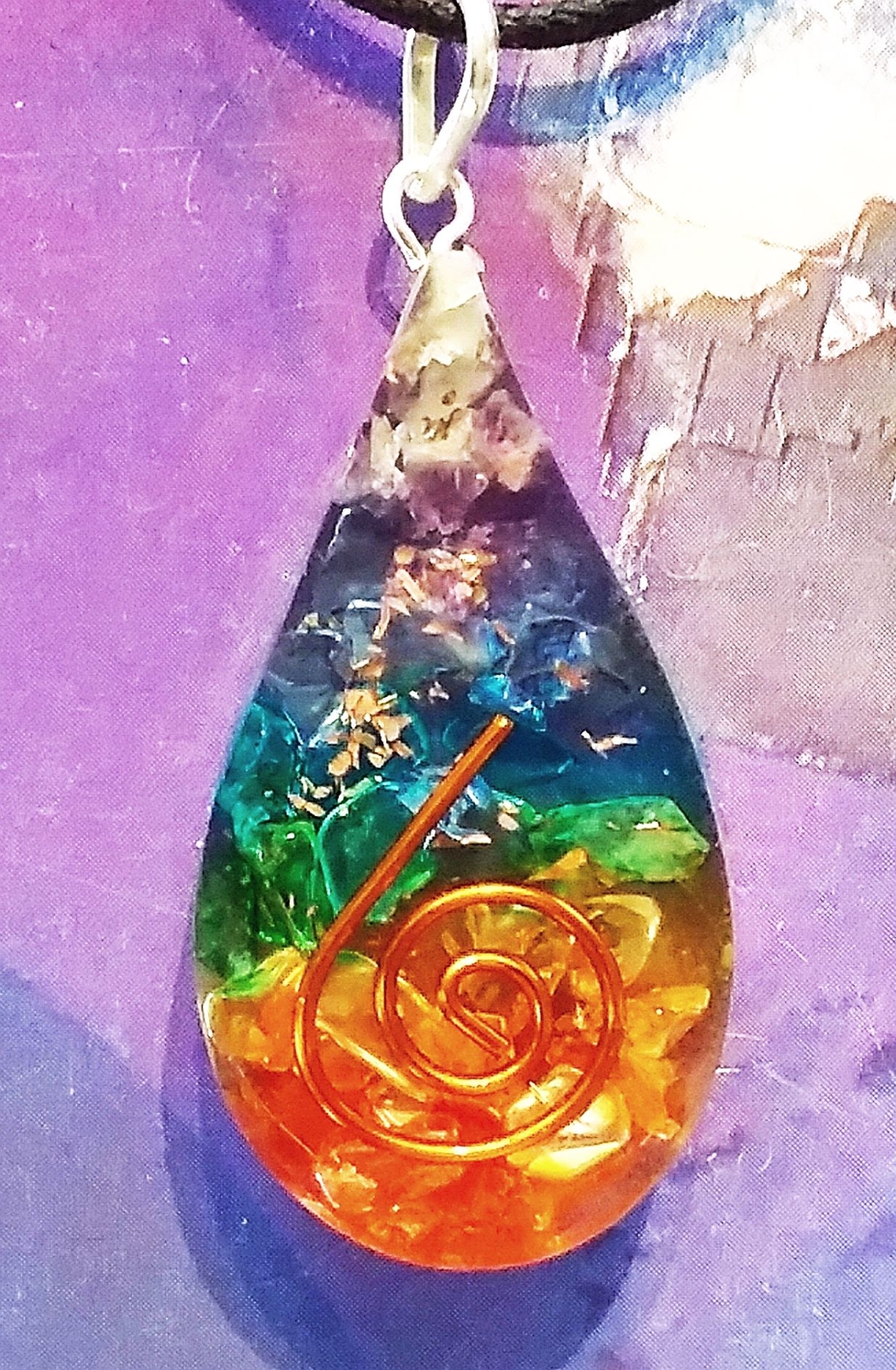 ORGONE FLUORITE PENDANT With CHAKRA CRYSTAL, COPPER COIL & CHAIN, CHAKRA PENDANT