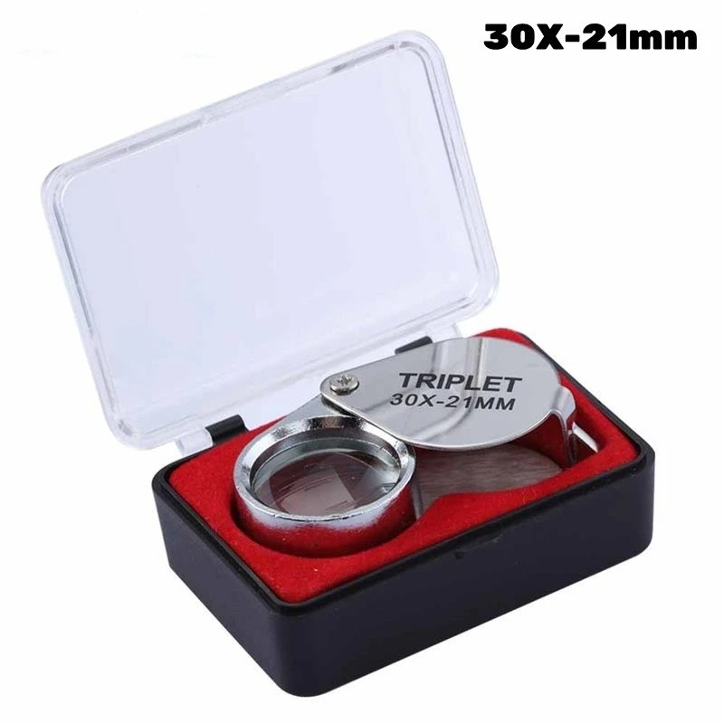 21mm Folding Jewelry Magnifier 10X 20X 30X Metal Pocket Glass Loupe Lens