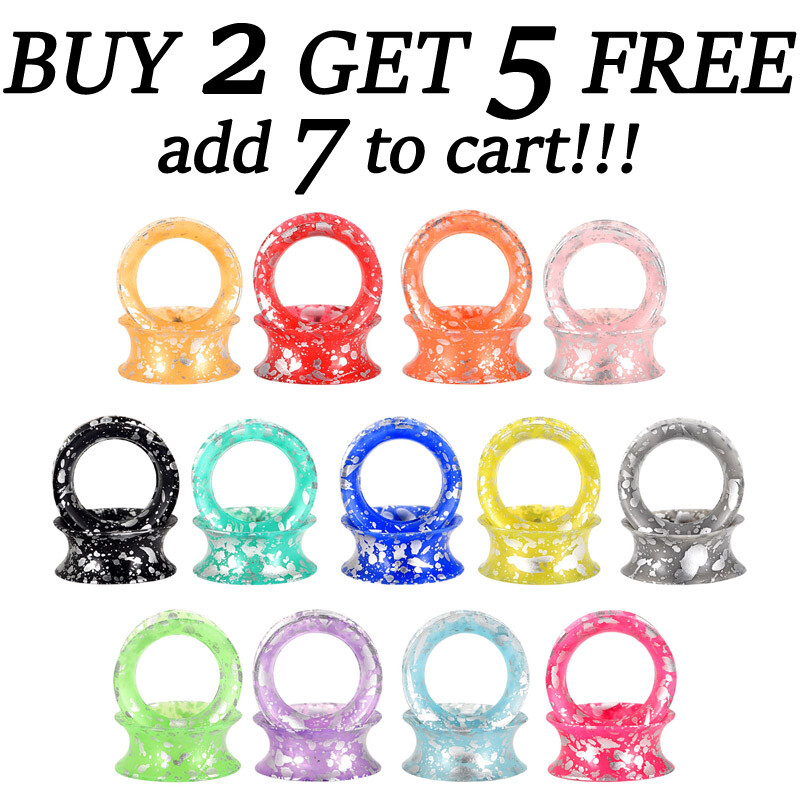 2PCS Soft Silicone with Silver Spots Ear Gauges Plugs Tunnels Expander 2g-3/4″