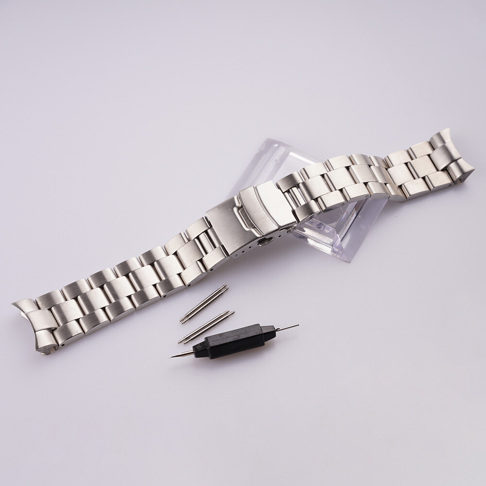 For Seiko SKX007 22mm Silver Brushed Steel Solid Curved WatchBand Bracelet Strap