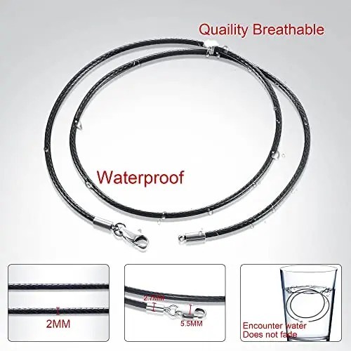Waterproof Braided Leather Chain Cord Necklace with Stainless Steel Clasp