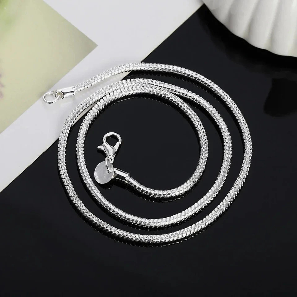 40-75Cm 925 Sterling Silver 1MM/2MM/3MM Solid Snake Chain Necklace for Men Women