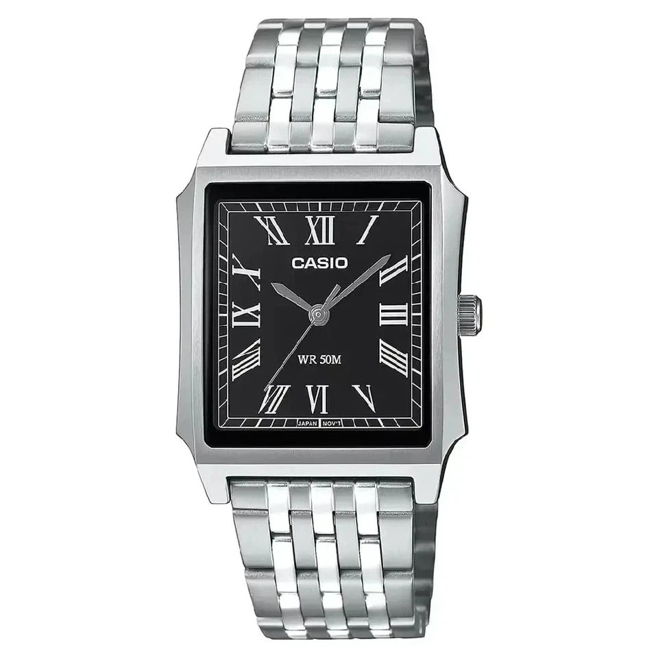 Casio MTP-B190D-1BV Mens TANK Quartz Watch Silver Dial Stainless Steel