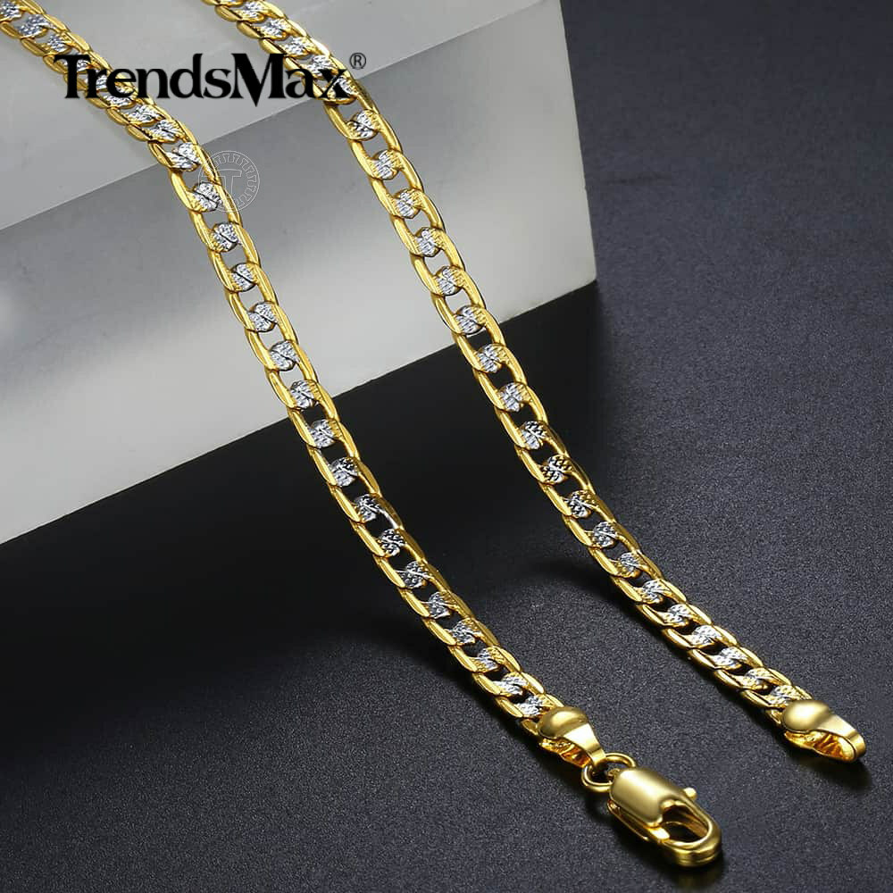 4mm 18-30″ Diamond-Cut Curb Cuban Link Gold Plated Chain Necklace Men Women Gift