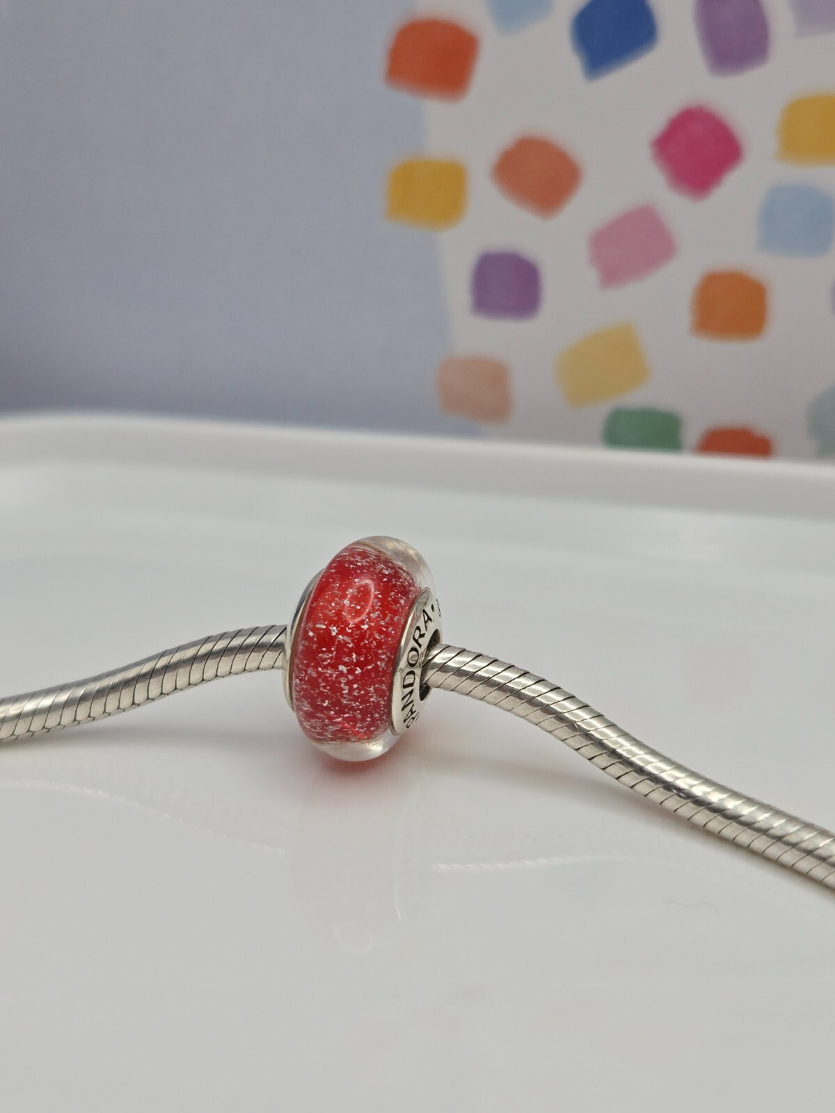 Authentic Pandora Disney Snow White’s Signature Red silver Color Murano Charm