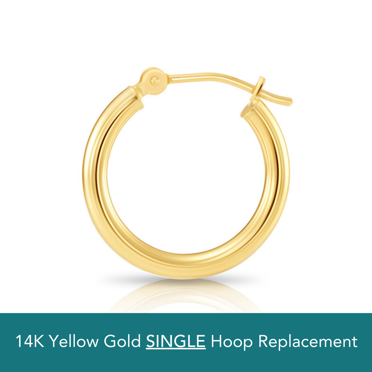 Single Replacement 14K Yellow/White Gold Classic Round Hoop Earring 2mm Tube