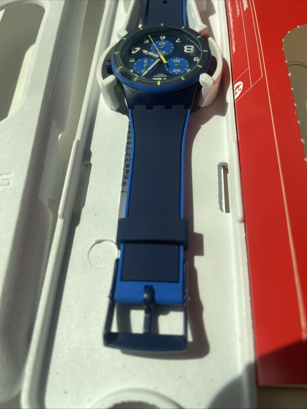 Limited Swiss Swatch BLEU SUR BLEU Silicone Chrono Men Date Watch 42mm SUSN409
