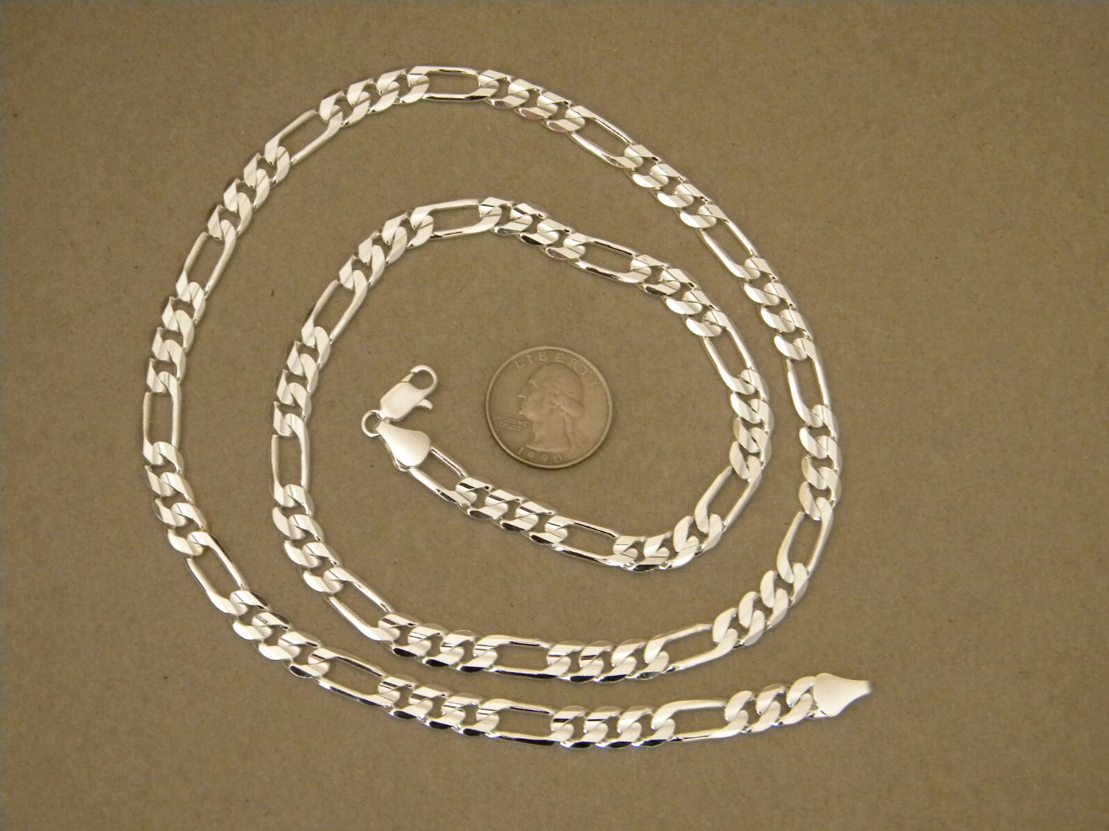 Men’s Large Silver Plated Concave Figaro Necklace 30in inch long 7mm Wide New