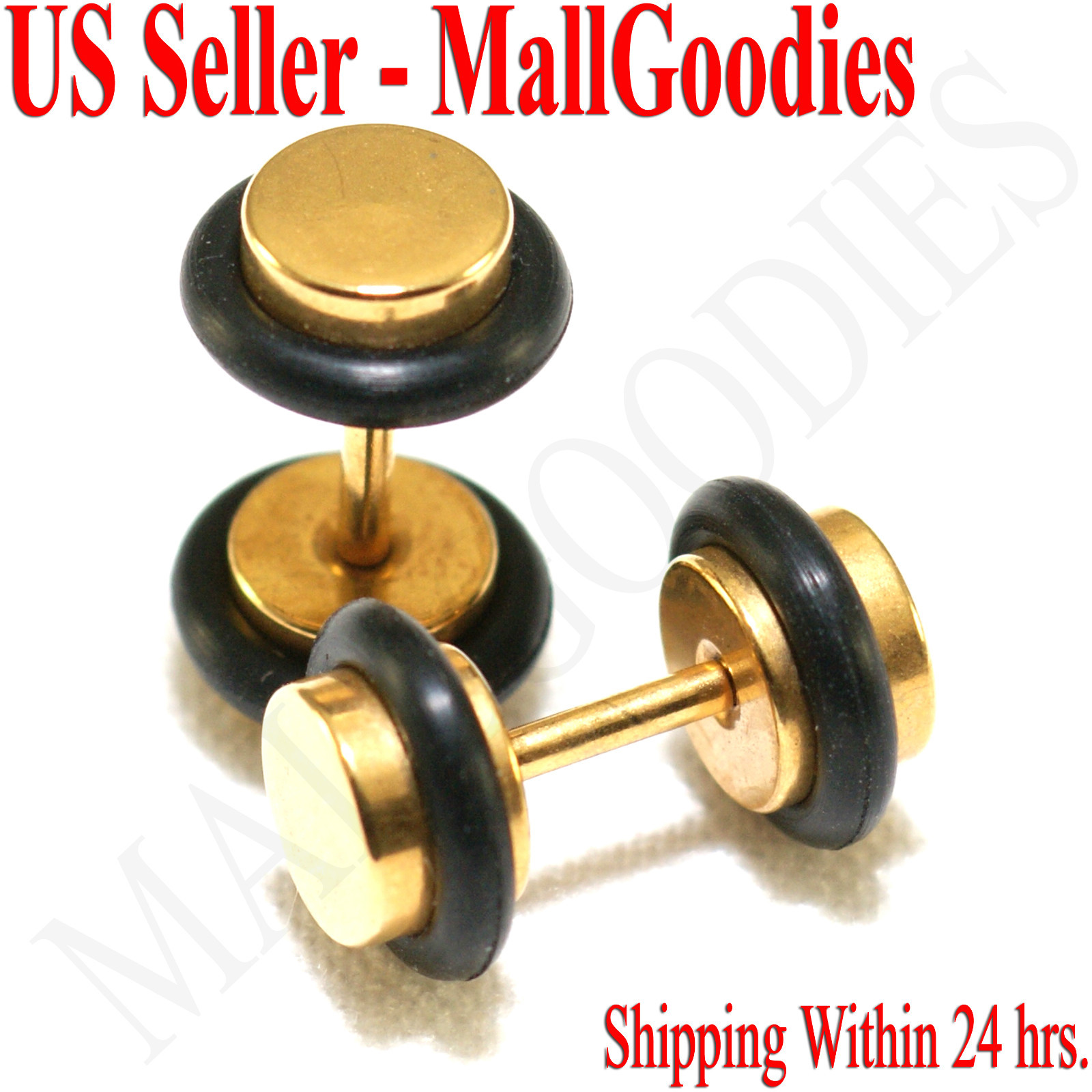 2092 Fake Cheater Illusion Faux Ear Plugs 16G Surgical Steel 2G 6mm Gold Small