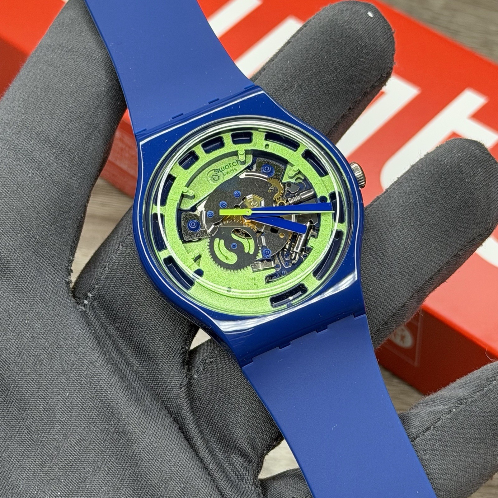 NEW✅SKELETON✅ Swatch Originals GREEN ANATOMY Blue Silicone Unisex Watch SUON147
