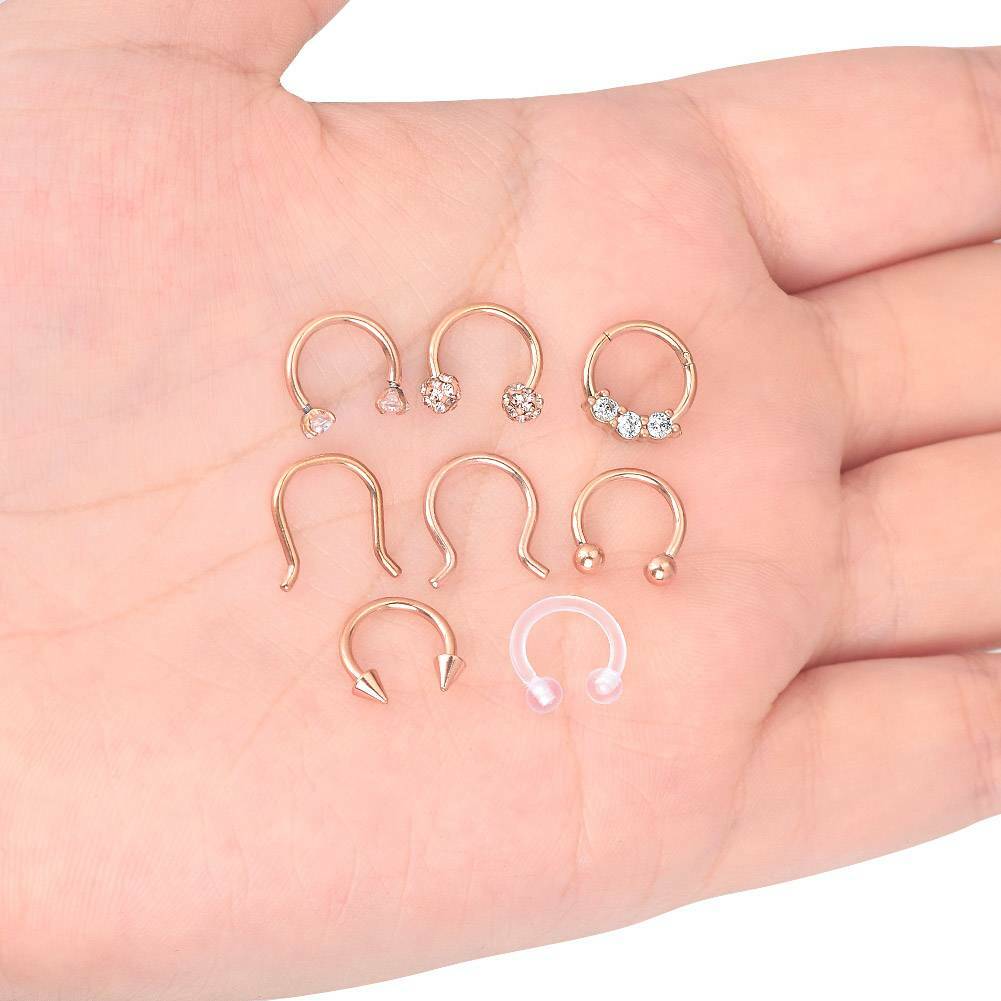 8× Surgical Steel Septum Clicker Retainer Nose Hoop Horseshoe Ring Body Piercing