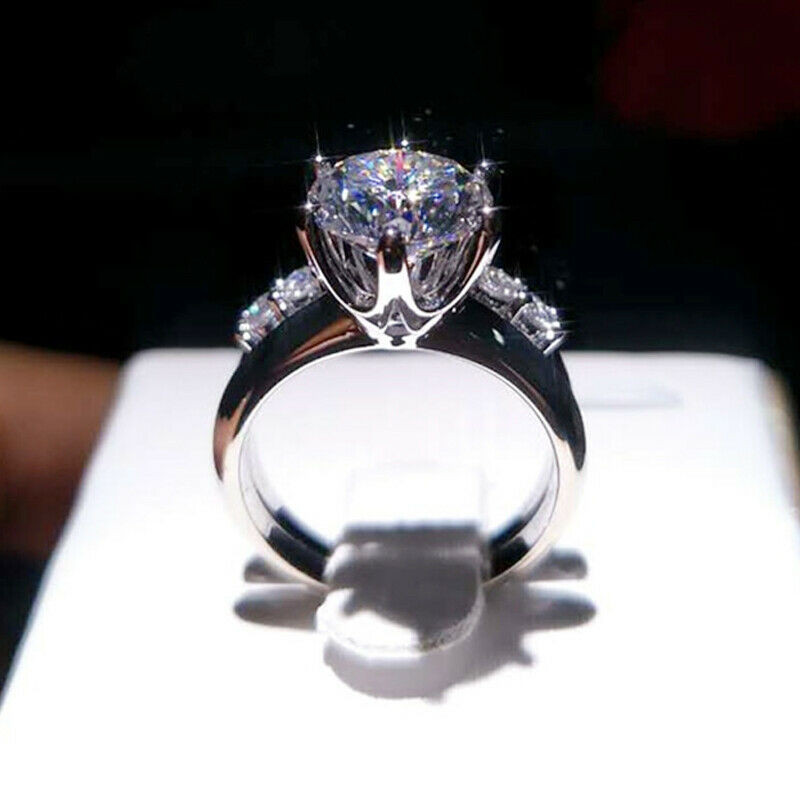 2.79 TCW Round Cut Moissanite Bridal Set Engagement Ring 14k White Gold Plated