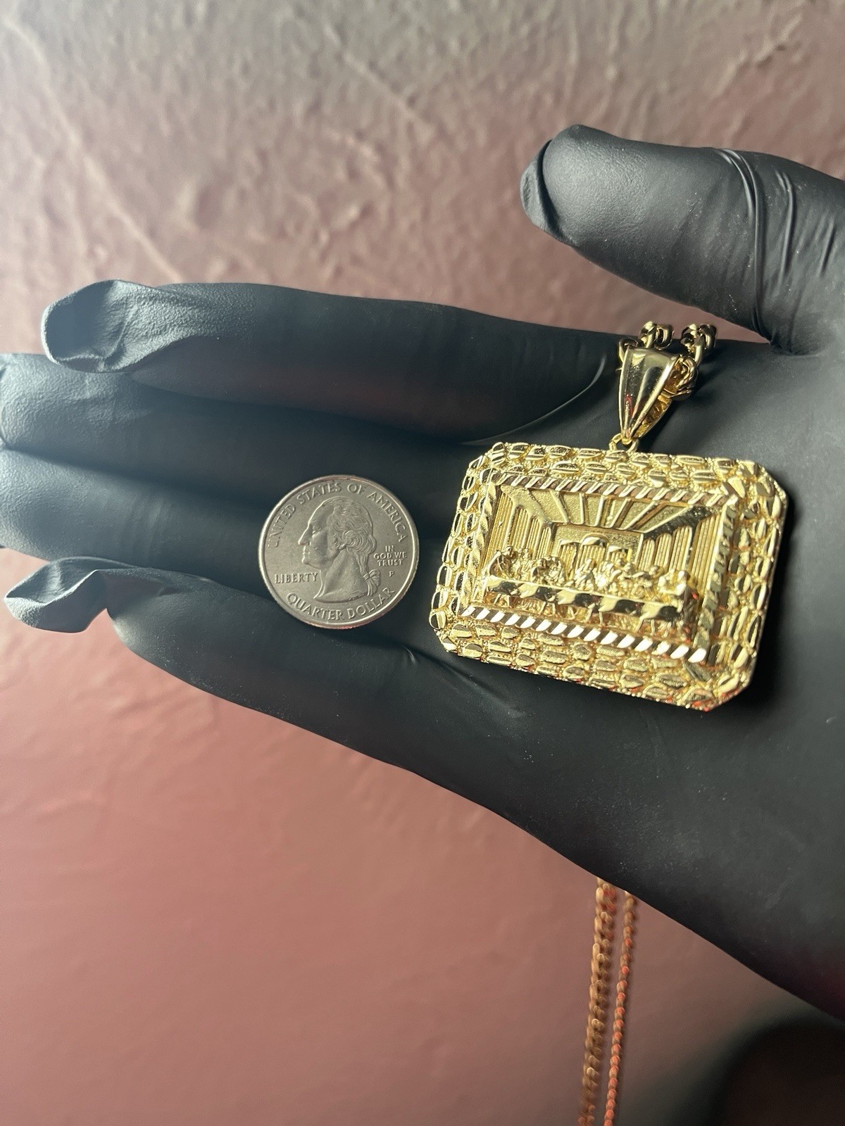 14k Yellow Gold Nugget-Frame Last Supper Pendant