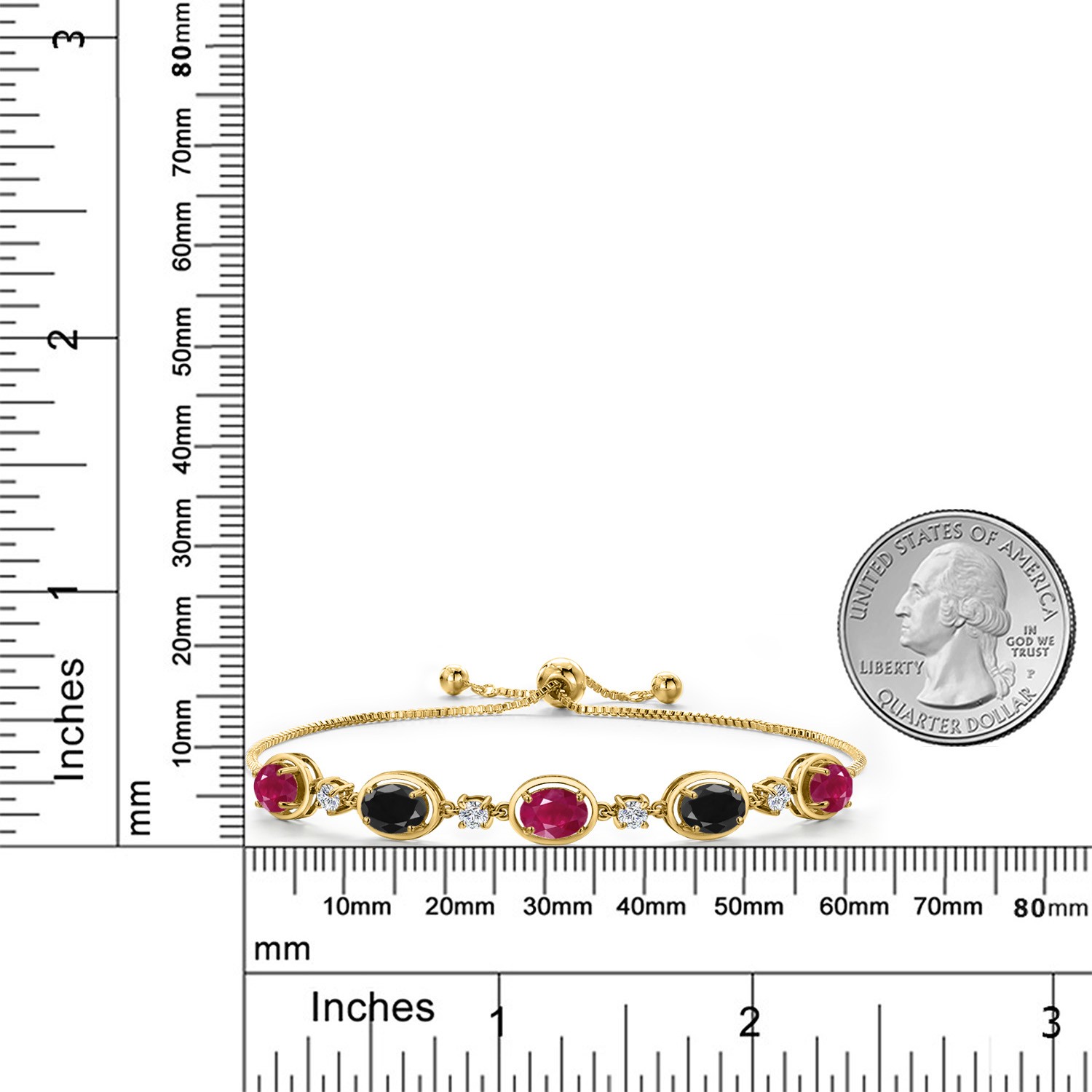 18K Yellow Gold Plated Silver Ruby and Black Sapphire and Lab Grown Diamond