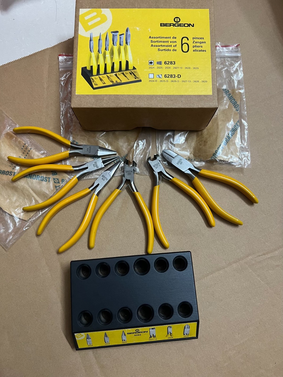 Bergeon 6283 Assortment of 6 Precision Pliers Stand Set For Watch Repair Swiss