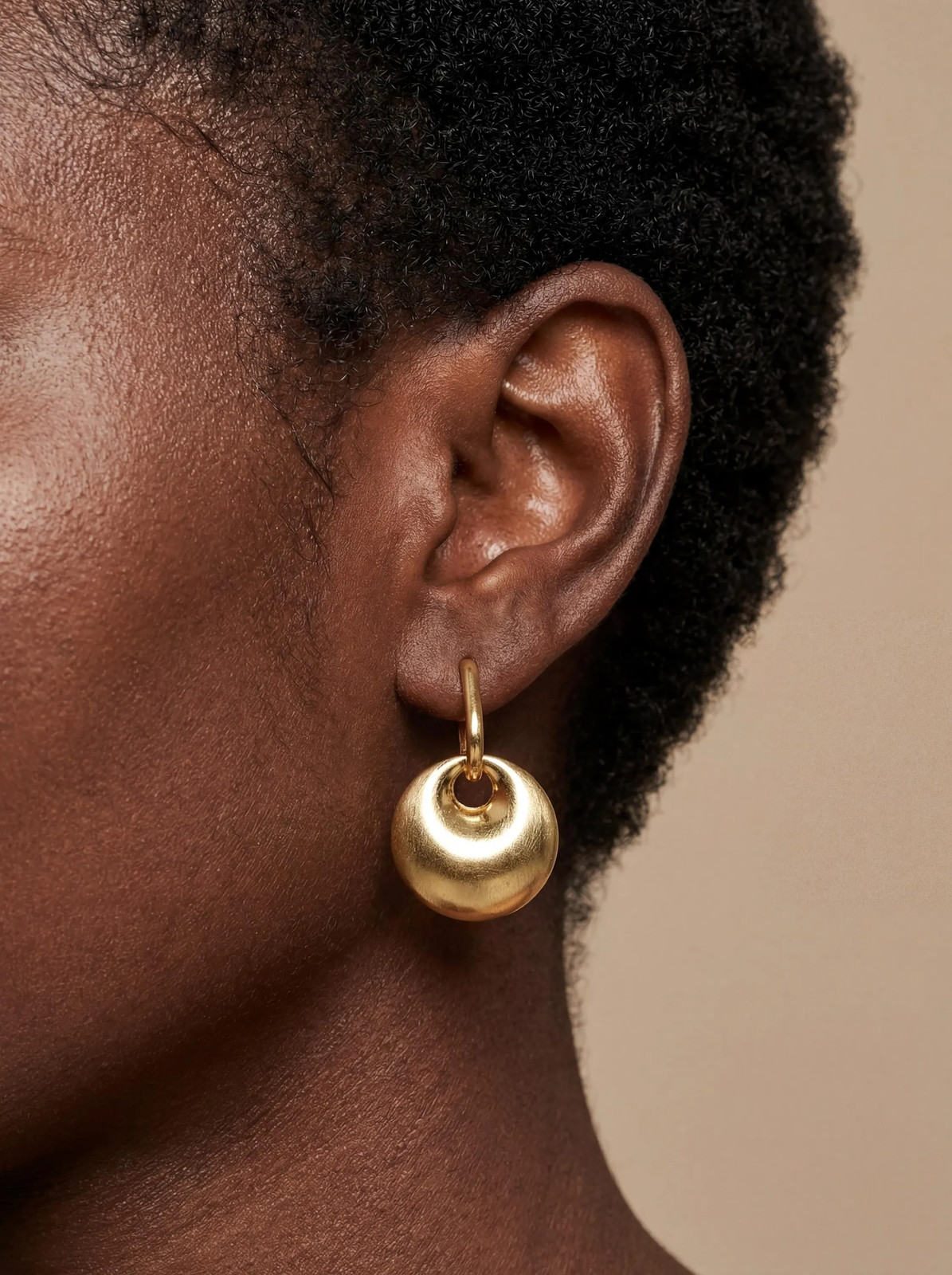 Gold Donut Hoop Earrings Brushed Satin Disc Drop Modern Minimalist Statement