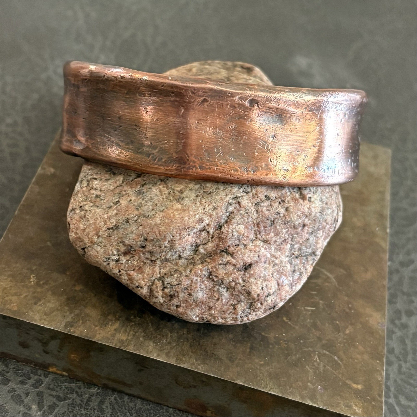 Pure Copper Men’s Handmade Wide Thick Cuff, Hammered Concrete Finish Bracelet
