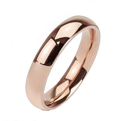 Solid Titanium Rose Gold Plated 4mm 6mm 8mm Polished Plain Band Ring Size 4.5-13