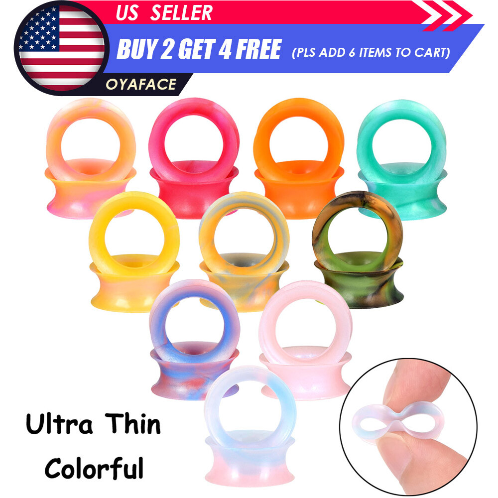 2Pcs Colorful Silicone Ear Skins Tunnel Plugs Soft Thin Ear Gauge Plug Stretcher