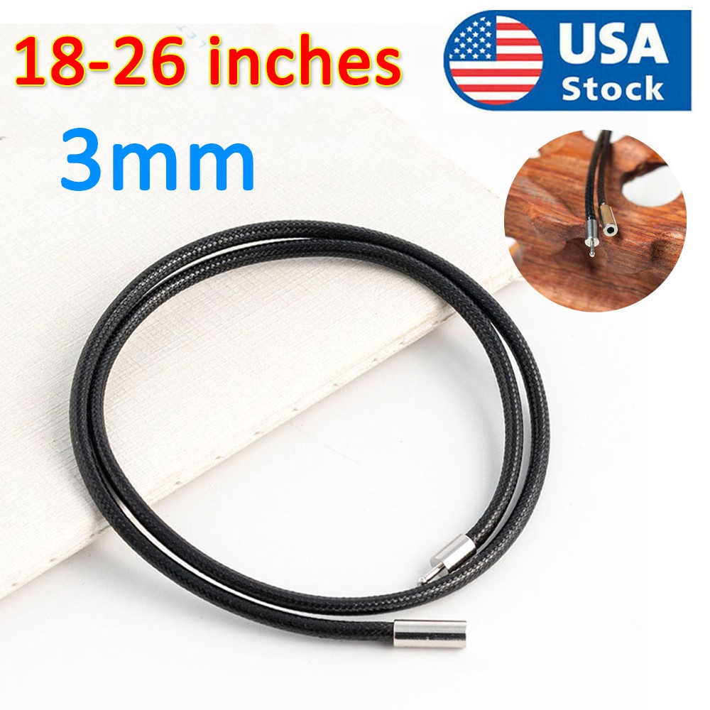 3mm Black Leather Cord Chain Necklace Stainless Steel Clasp 18-28″