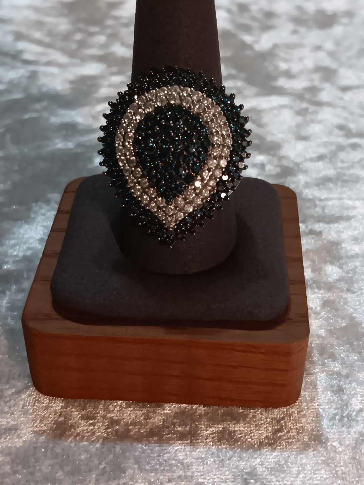 925 FDJ India Dark Blue And White Diamond Teardrop Ring Sz 10